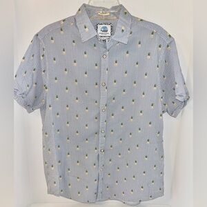 Denim & Flower Mens pinstripe pineapple seersucker short sleeve shirt size Large